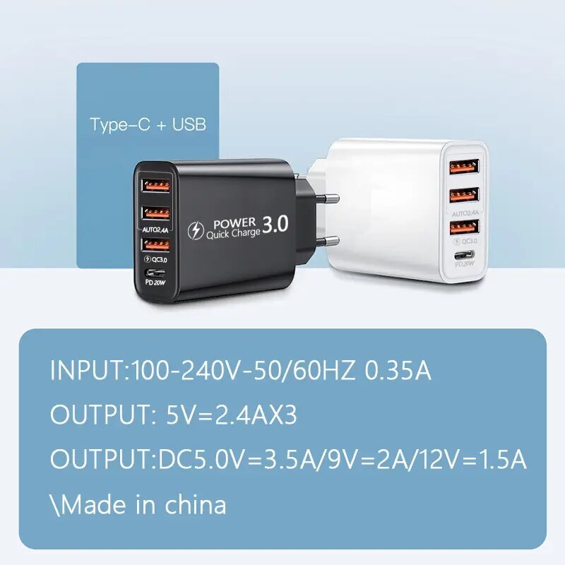 Universaalne laadija 3 USB + Type-C hind ja info | Mobiiltelefonide laadijad | kaup24.ee