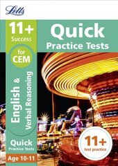 11plus Verbal Reasoning Quick Practice Tests Age 10-11 (Year 6): For the 2023 Cem Tests, Age 10-11, 11plus Verbal Reasoning Quick Practice Tests Age 10-11 for the CEM tests hind ja info | Võõrkeele õppematerjalid | kaup24.ee