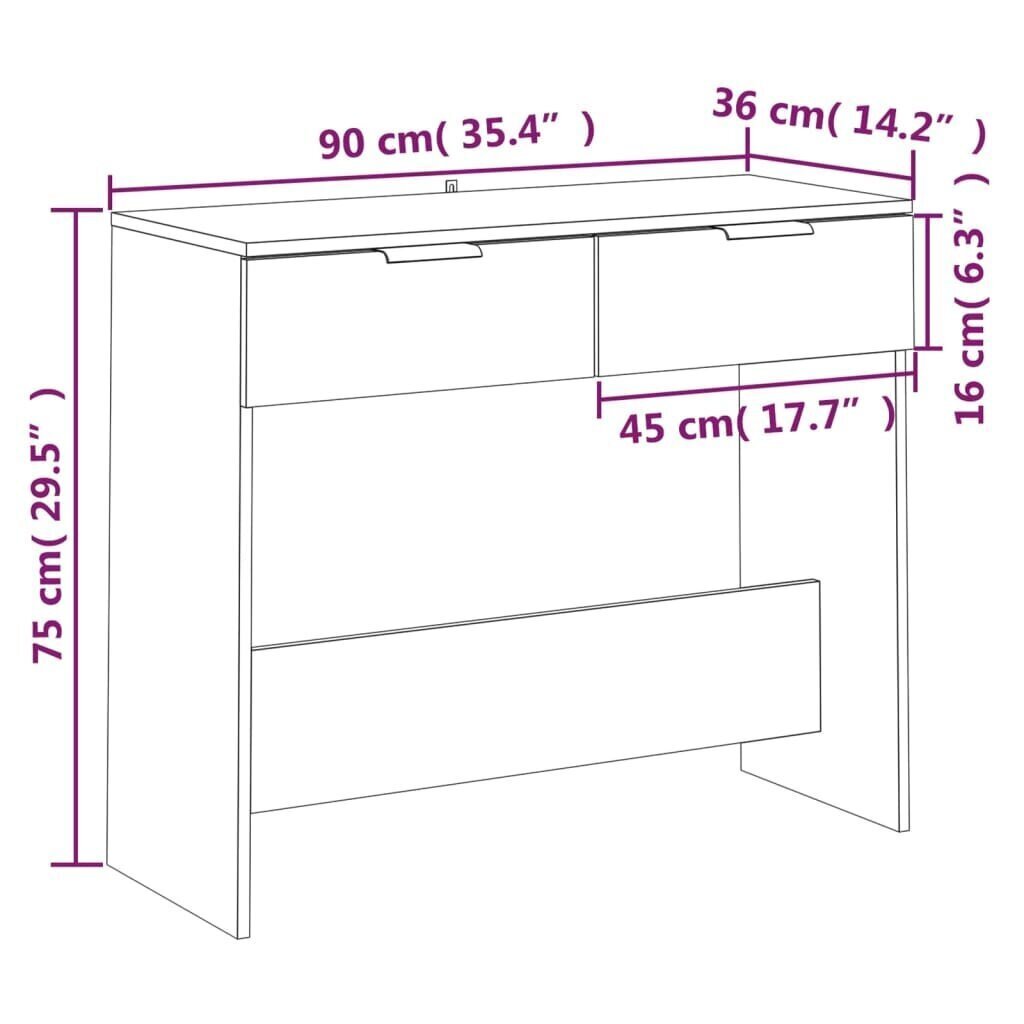 vidaXL konsoollaud, hall Sonoma tamm, 90x36x75 cm, tehispuit hind ja info | Konsoollauad | kaup24.ee