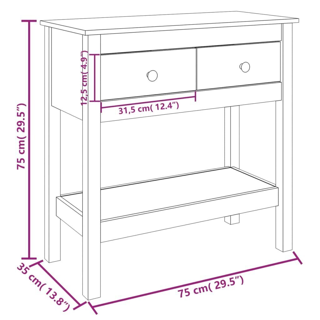 vidaXL konsoollaud, 75 x 35 x 75 cm, männipuit цена и информация | Konsoollauad | kaup24.ee