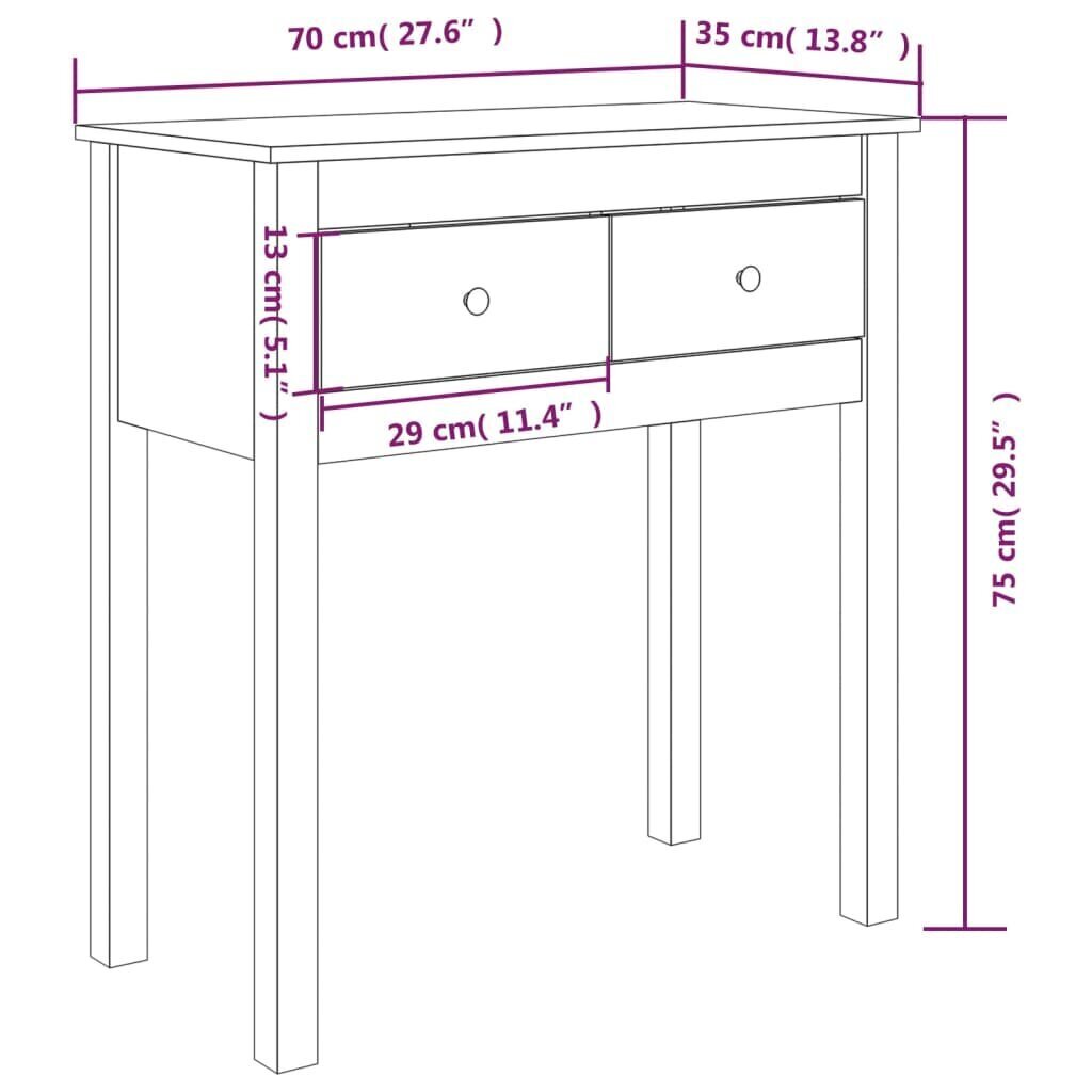 vidaXL konsoollaud, 70 x 35 x 75 cm, männipuit цена и информация | Konsoollauad | kaup24.ee