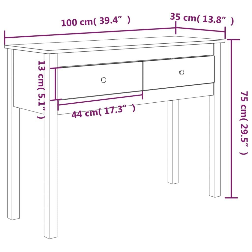 vidaXL konsoollaud, hall, 100 x 35 x 75 cm, männipuit hind ja info | Konsoollauad | kaup24.ee