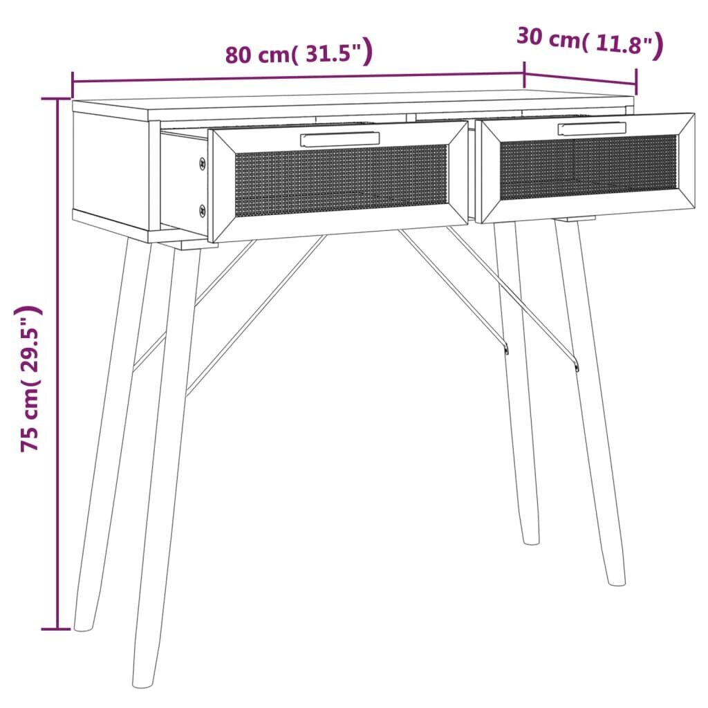 vidaXL konsoollaud, valge, 80x30x75 cm, männipuit ja naturaalne rotang цена и информация | Konsoollauad | kaup24.ee