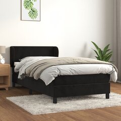 vidaXL kontinentaalvoodi madratsiga, must, 90x190 cm, samet hind ja info | Voodid | kaup24.ee