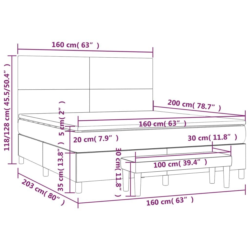 vidaXL kontinentaalvoodi madratsiga, must, 160x200 cm, samet hind ja info | Voodid | kaup24.ee