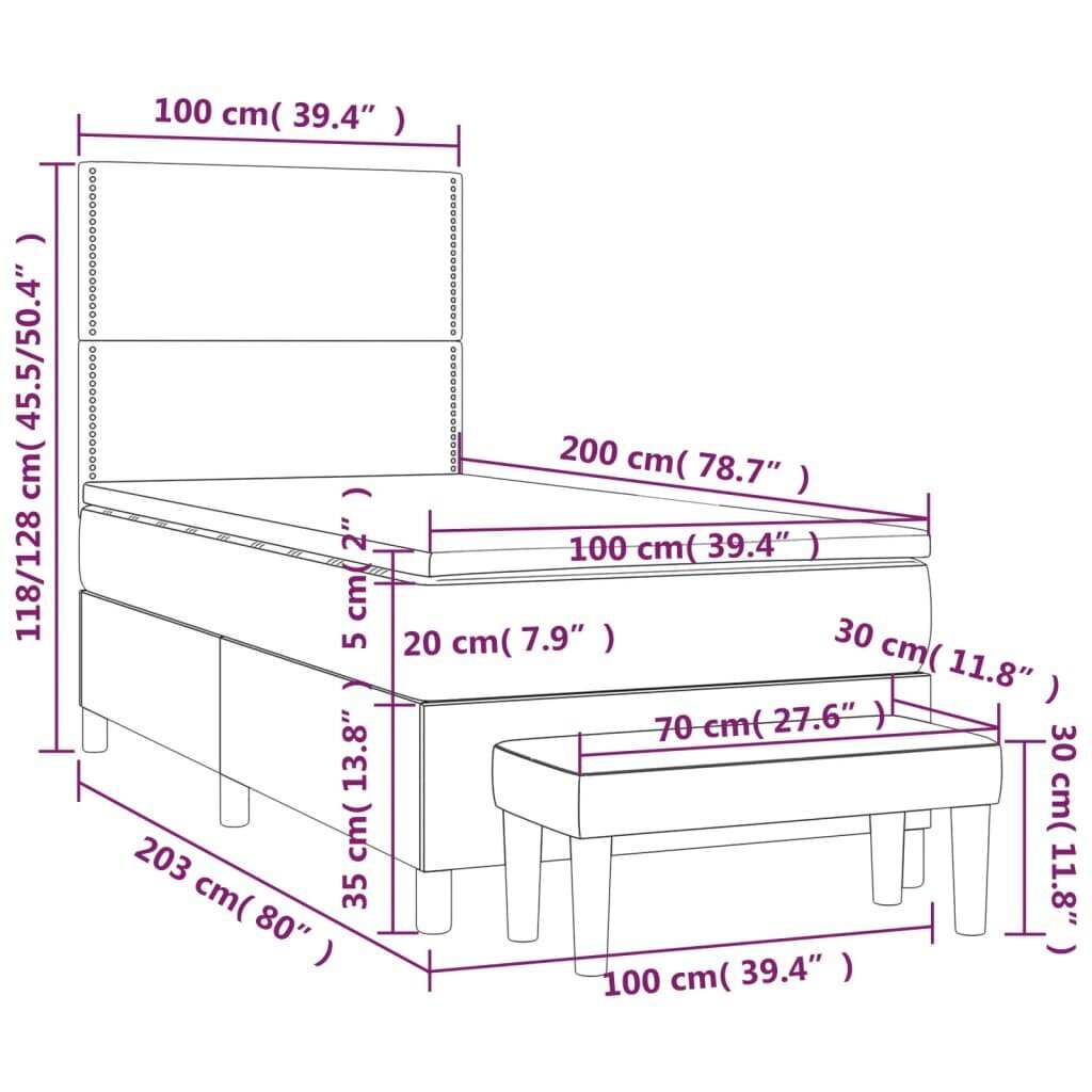 vidaXL kontinentaalvoodi madratsiga, must, 100x200 cm, samet цена и информация | Voodid | kaup24.ee