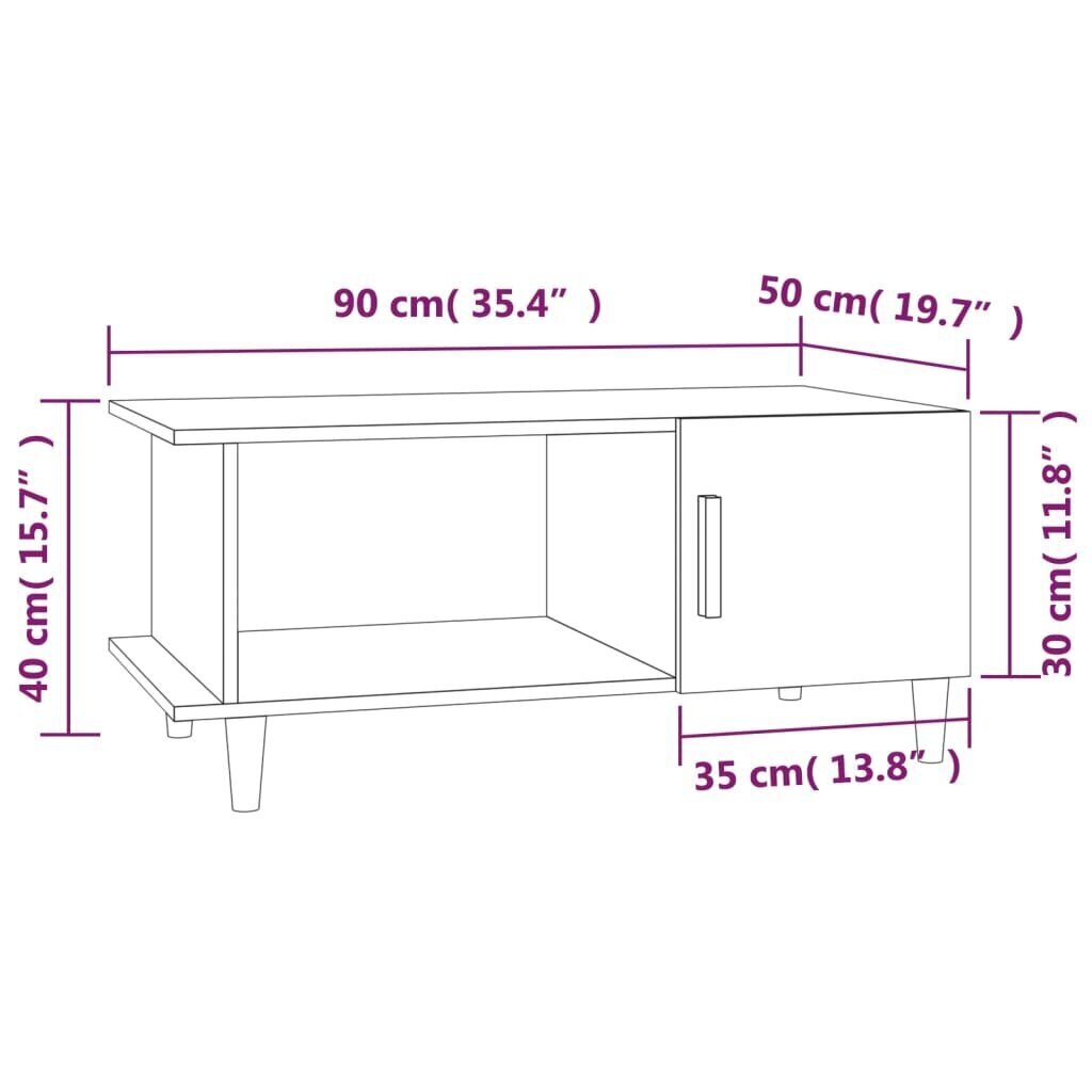 vidaXL kohvilaud, suitsutatud tamm, 90 x 50 x 40 cm, tehispuit hind ja info | Diivanilauad | kaup24.ee