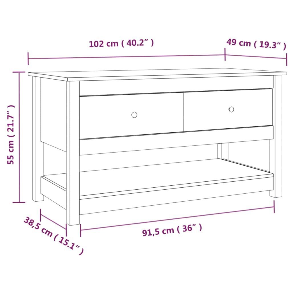 vidaXL kohvilaud, 102 x 49 x 55 cm, männipuit цена и информация | Diivanilauad | kaup24.ee