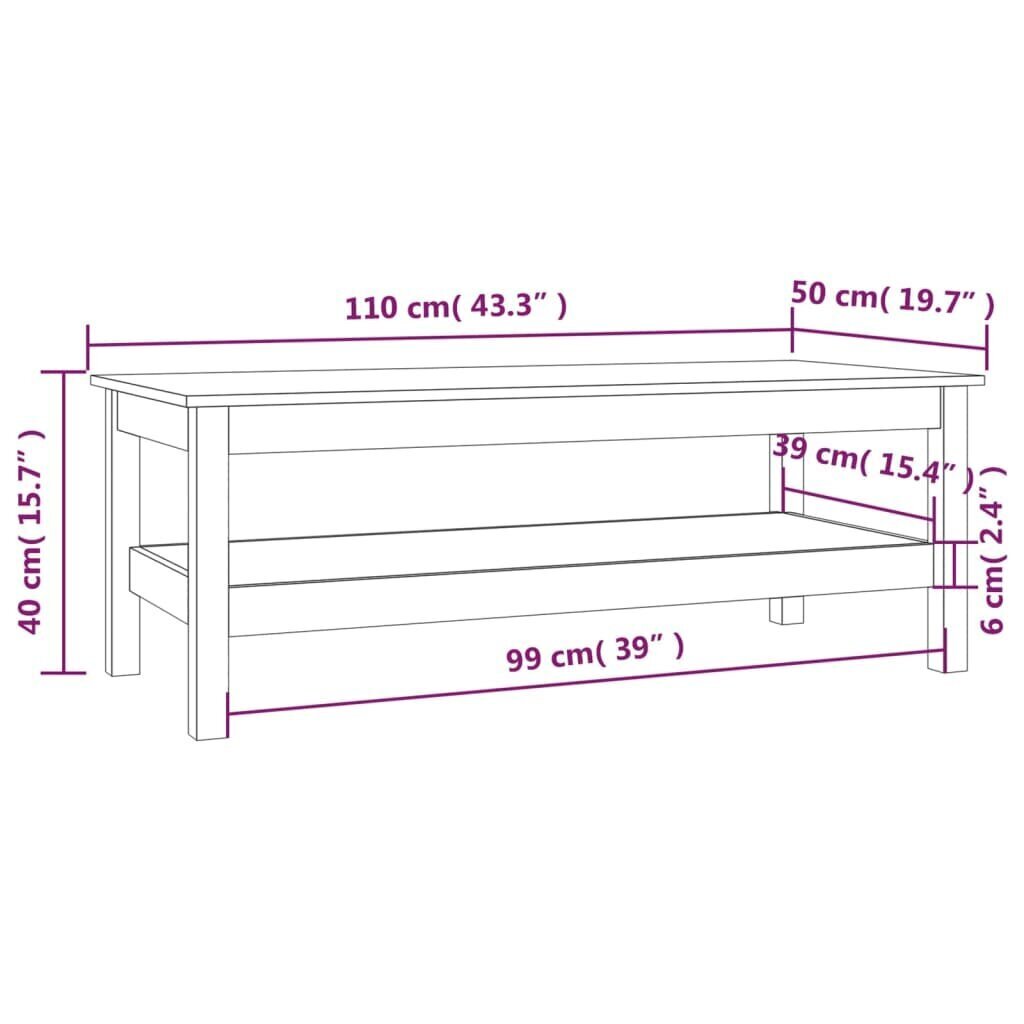 vidaXL kohvilaud, meepruun, 110x50x40 cm, männipuit hind ja info | Diivanilauad | kaup24.ee