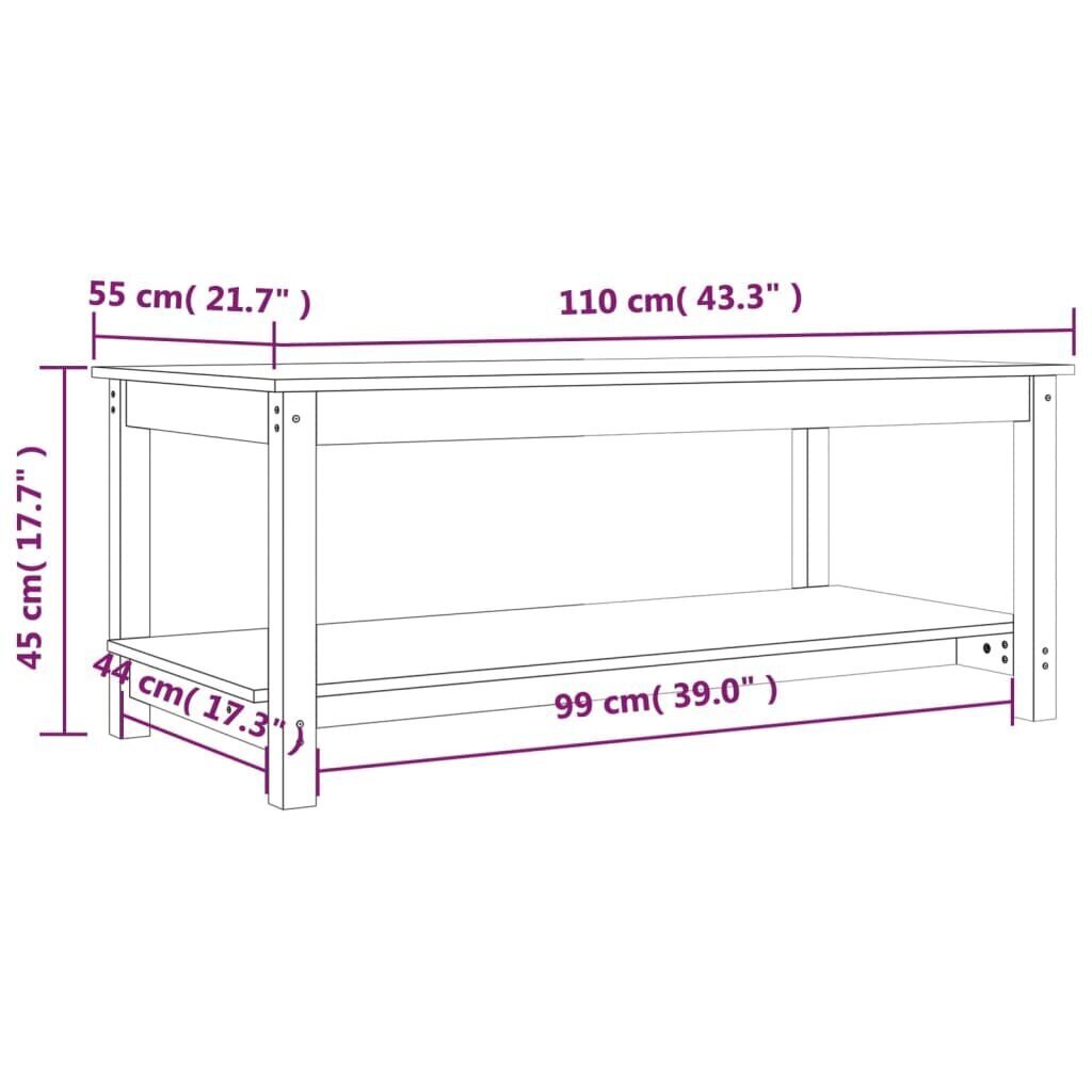 vidaXL kohvilaud, 110x55x45 cm, männipuit hind ja info | Diivanilauad | kaup24.ee