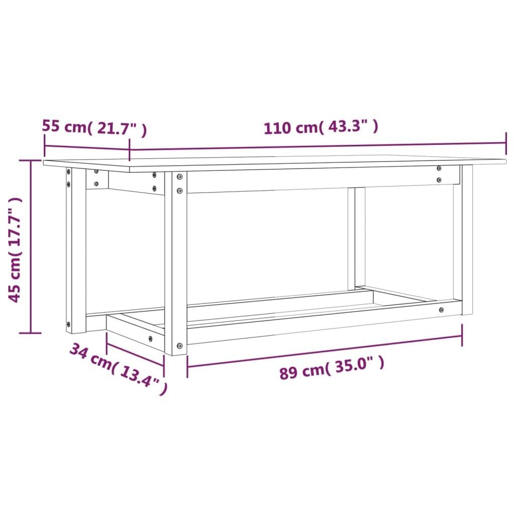 vidaXL kohvilaud, hall, 110x55x45 cm, männipuit цена и информация | Diivanilauad | kaup24.ee