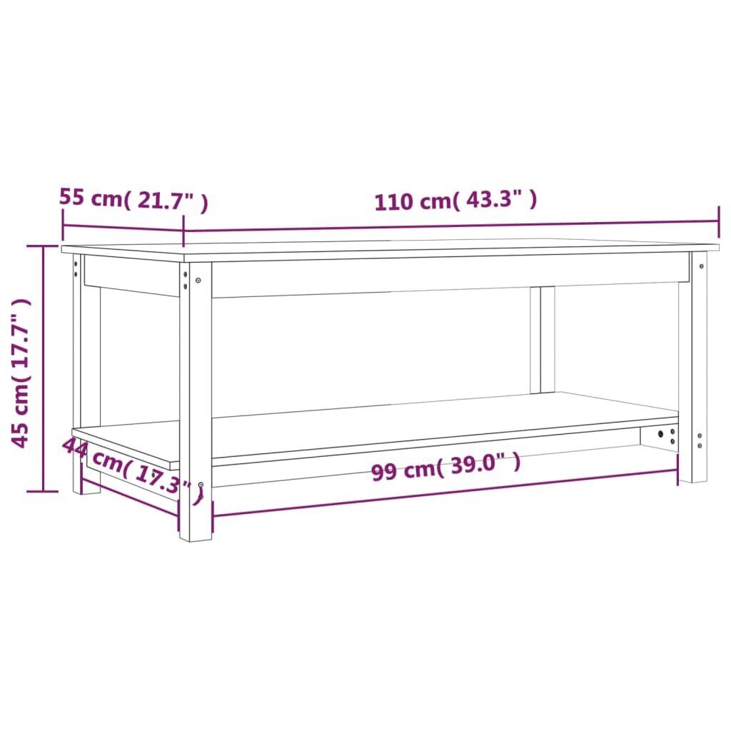 vidaXL kohvilaud, hall, 110x55x45 cm, männipuit hind ja info | Diivanilauad | kaup24.ee