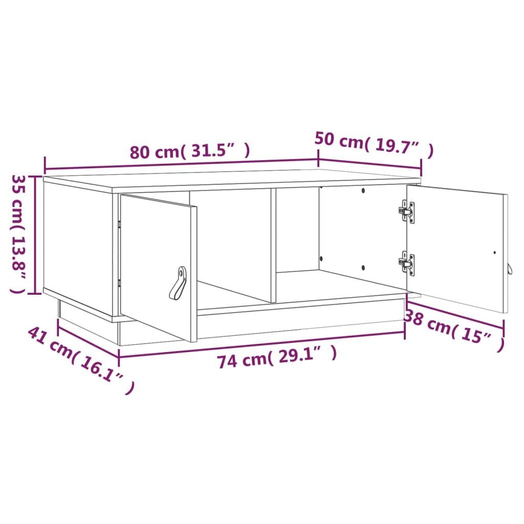 vidaXL kohvilaud, hall, 80 x 50 x 35,5 cm, männipuit hind ja info | Diivanilauad | kaup24.ee