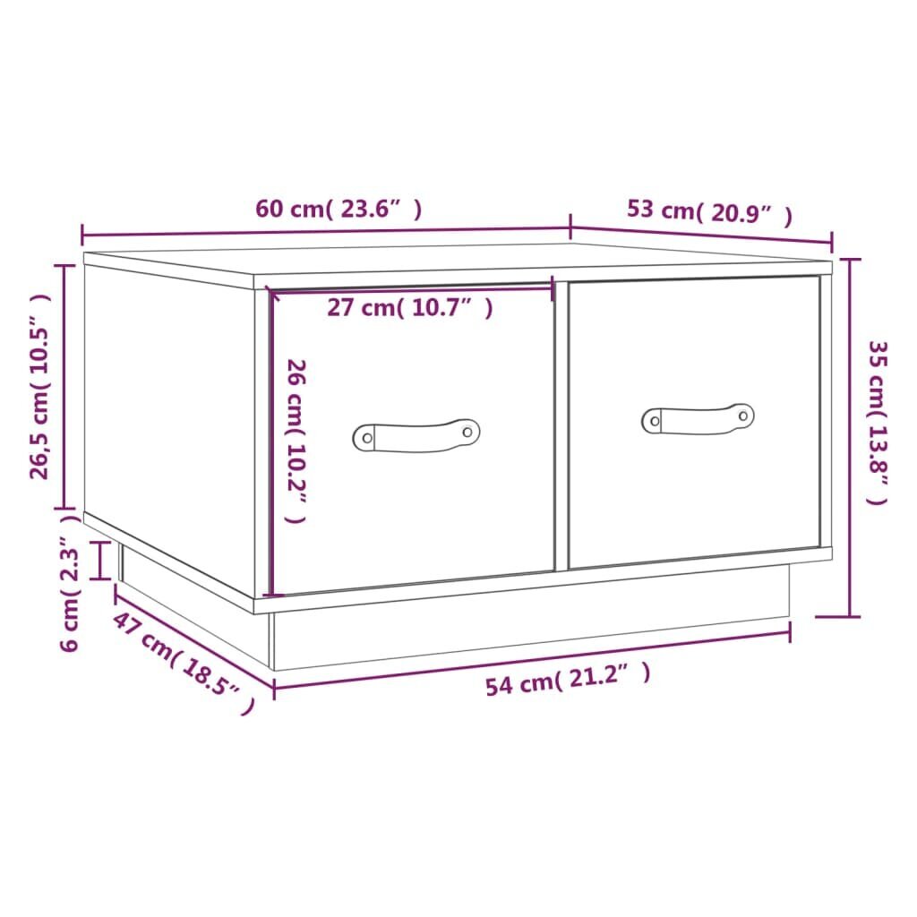 vidaXL kohvilaud, valge, 60 x 53 x 35 cm, männipuit hind ja info | Diivanilauad | kaup24.ee