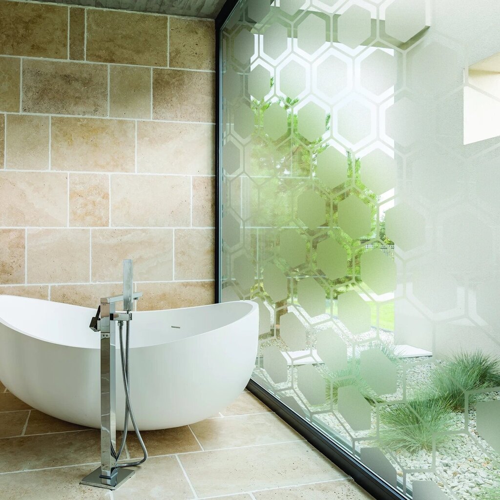 Vinüülist poolläbipaistev roheliste lehtedega kleebis vannitoa aknale või uksele - 122 x 200 cm цена и информация | Seinakleebised | kaup24.ee