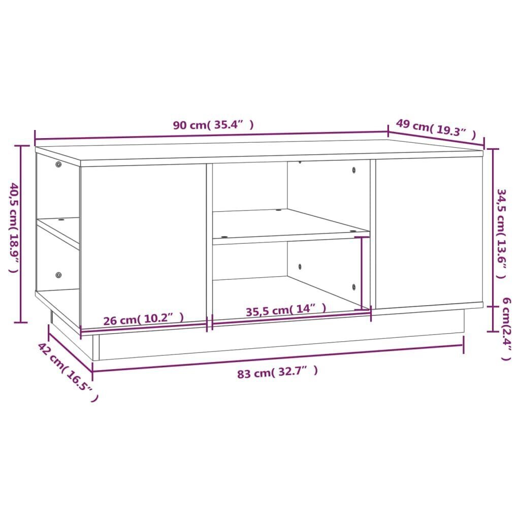 vidaXL kohvilaud, valge, 90 x 49 x 40,5 cm, männipuit цена и информация | Diivanilauad | kaup24.ee