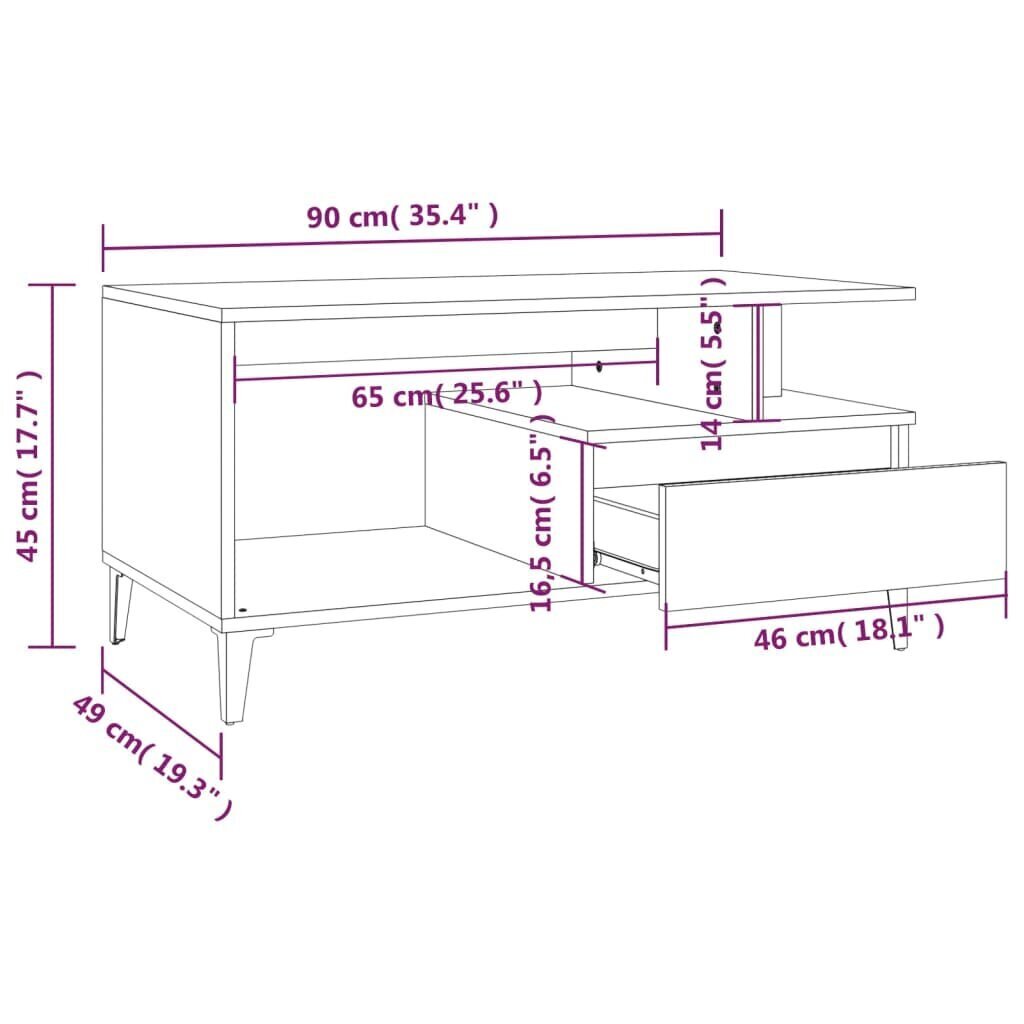 vidaXL kohvilaud, Sonoma tamm, 90x49x45 cm, tehispuit hind ja info | Diivanilauad | kaup24.ee