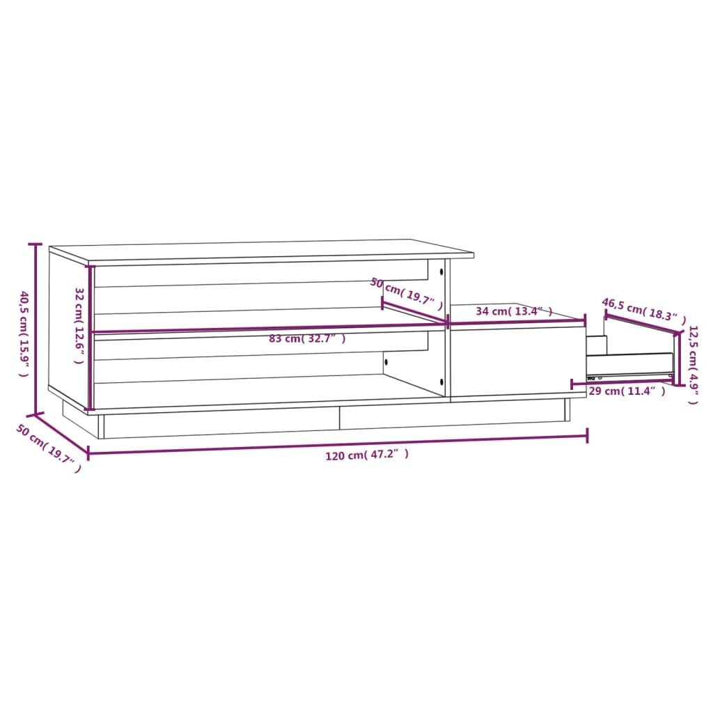 vidaXL kohvilaud, valge, 120 x 50 x 40,5 cm, männipuit hind ja info | Diivanilauad | kaup24.ee