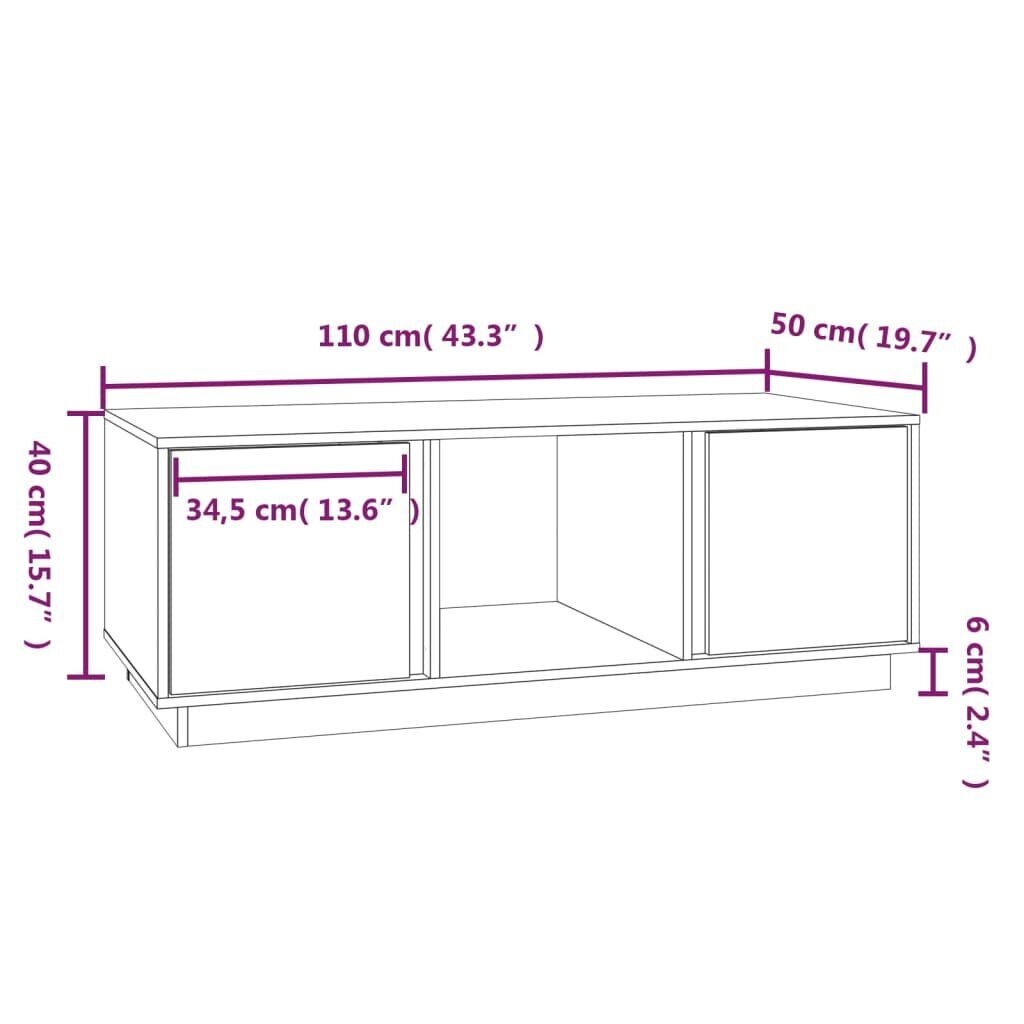 vidaXL kohvilaud, valge, 110x50x40 cm, männipuit цена и информация | Diivanilauad | kaup24.ee