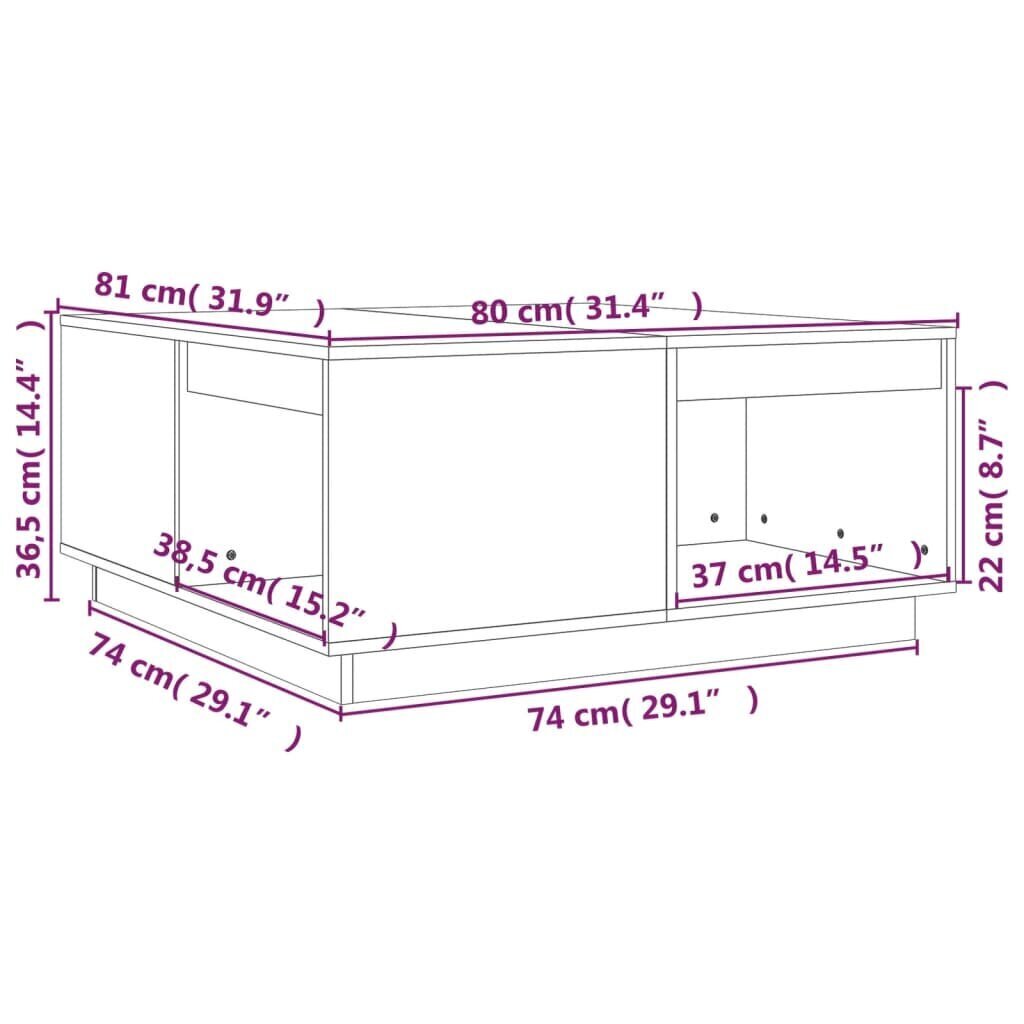 vidaXL kohvilaud, valge, 80 x 81 x 36,5 cm, männipuit hind ja info | Diivanilauad | kaup24.ee