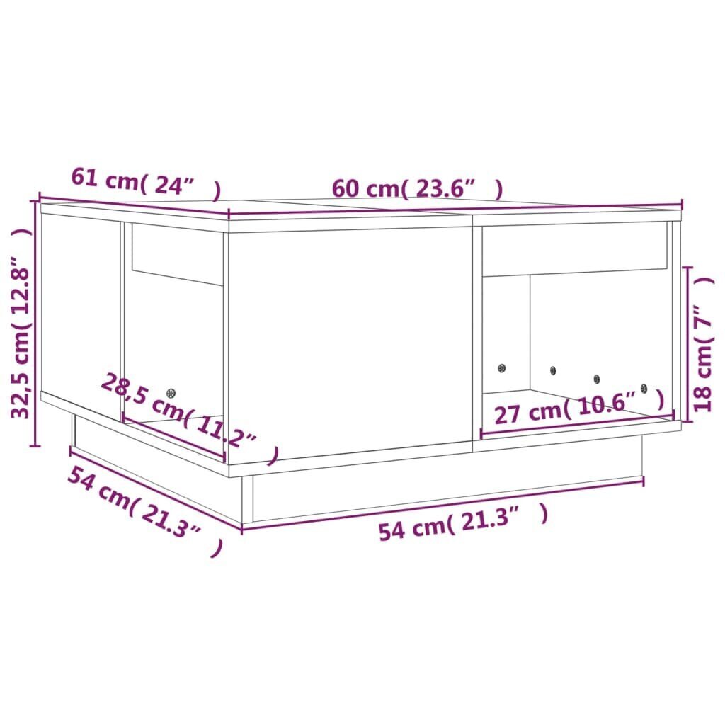 vidaXL kohvilaud, must, 60 x 61 x 32,5 cm, männipuit цена и информация | Diivanilauad | kaup24.ee