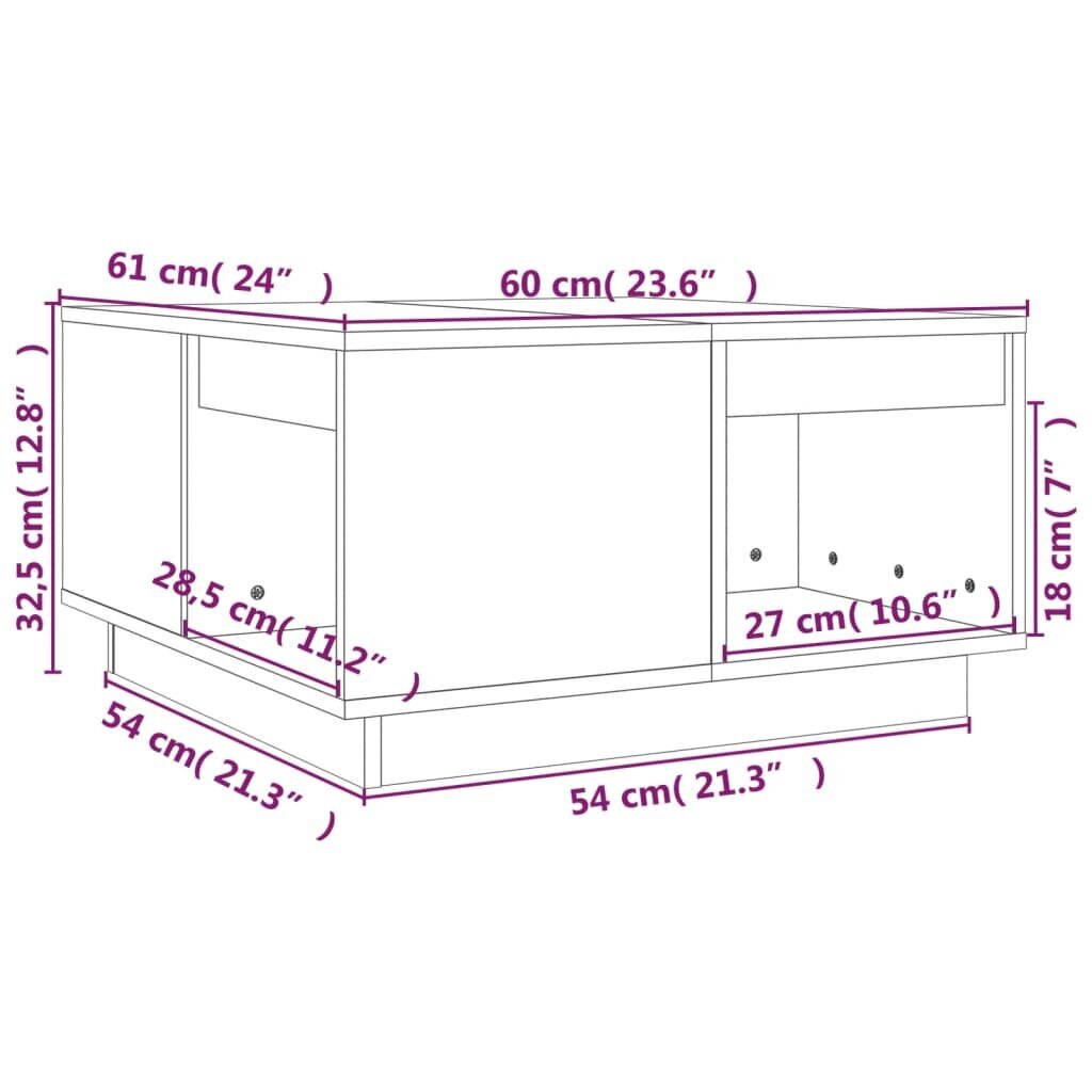 vidaXL kohvilaud, 60 x 61 x 32,5 cm, männipuit цена и информация | Diivanilauad | kaup24.ee