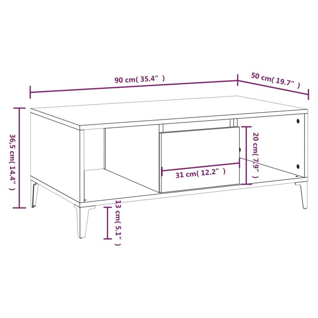 vidaXL kohvilaud, pruun tamm, 90 x 50 x 36,5 cm, tehispuit hind ja info | Diivanilauad | kaup24.ee