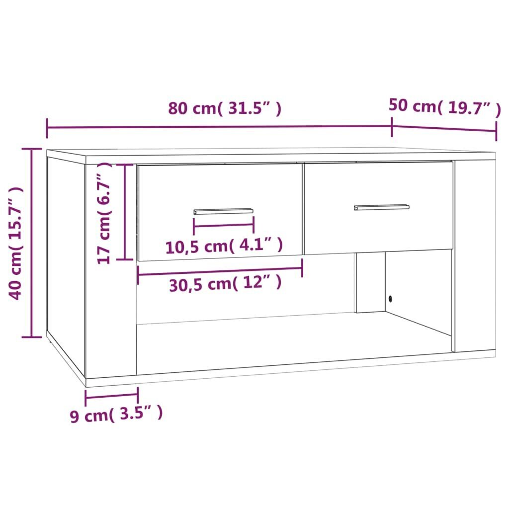 vidaXL kohvilaud, pruun tamm, 80x50x40 cm, tehispuit цена и информация | Diivanilauad | kaup24.ee