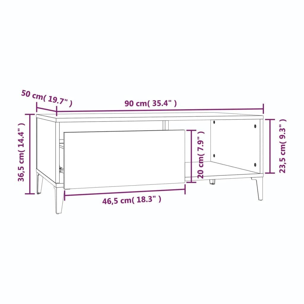 vidaXL kohvilaud, kõrgläikega valge, 90x50x36,5 cm, tehispuit hind ja info | Diivanilauad | kaup24.ee