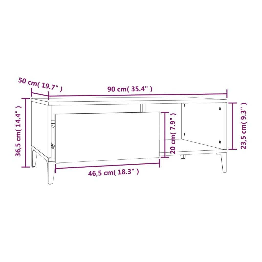 vidaXL kohvilaud, suitsutatud tamm, 90x50x36,5 cm, tehispuit hind ja info | Diivanilauad | kaup24.ee