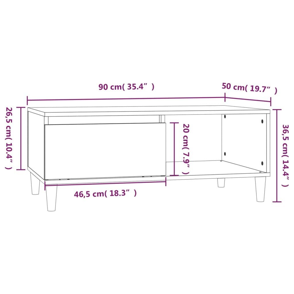 vidaXL kohvilaud, kõrgläikega valge, 90x50x36,5 cm, tehispuit hind ja info | Diivanilauad | kaup24.ee