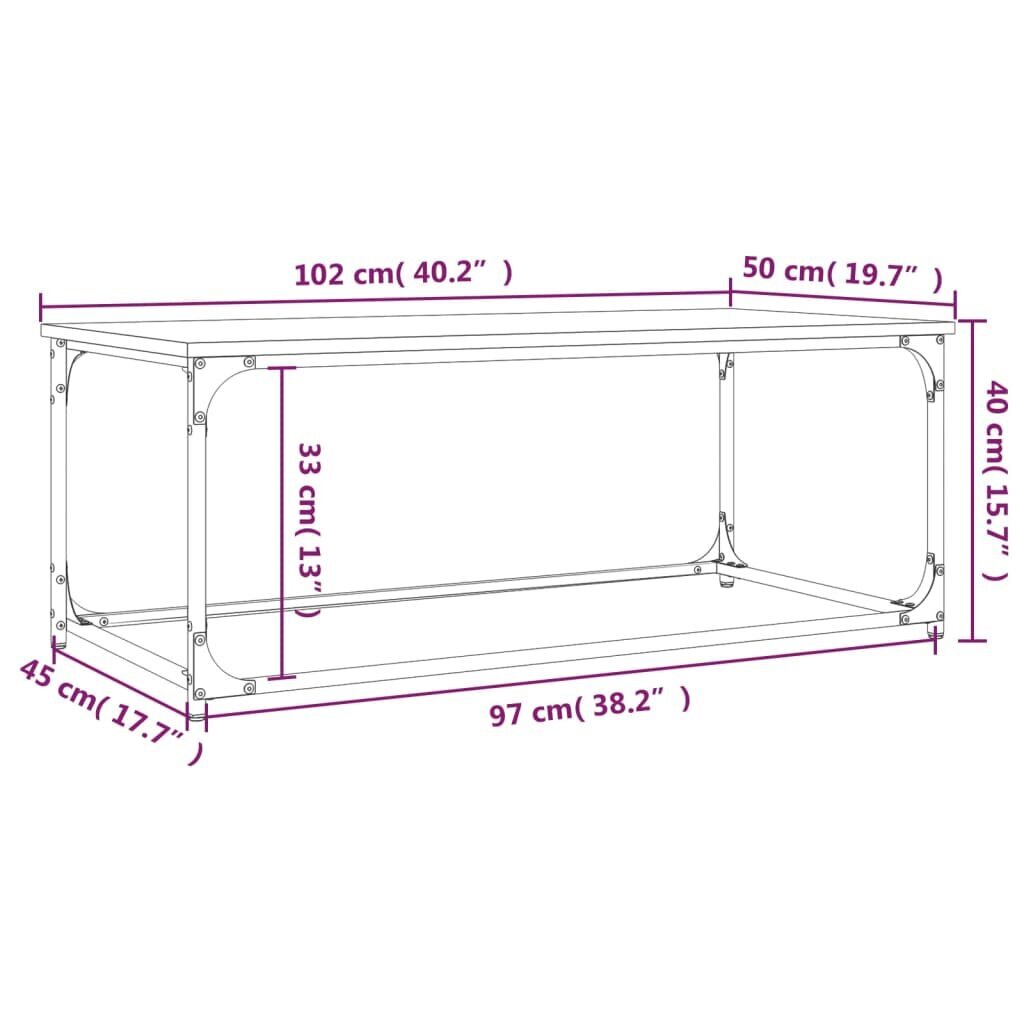 vidaXL kohvilaud, hall Sonoma tamm, 102x50x40 cm, tehispuit ja raud hind ja info | Diivanilauad | kaup24.ee