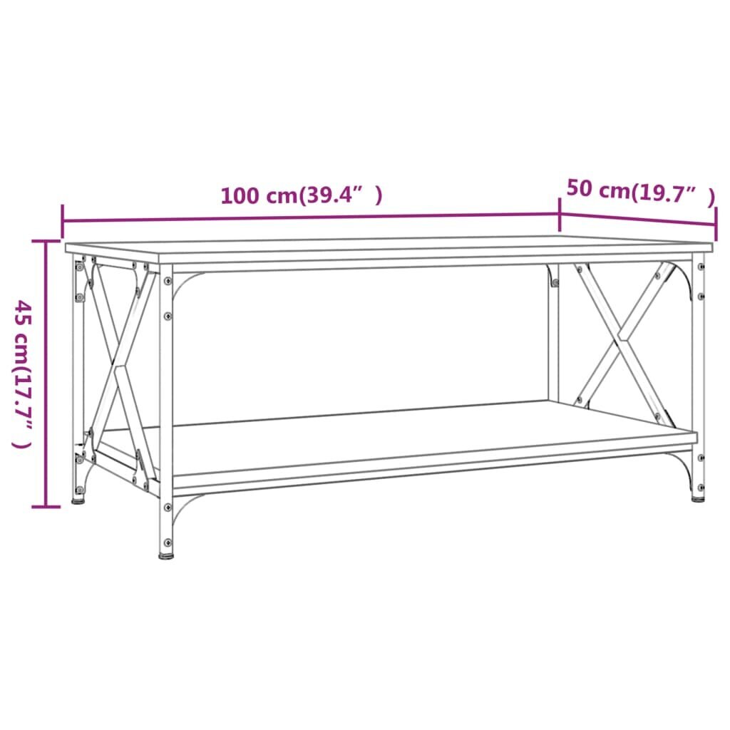 vidaXL kohvilaud, pruun tamm, 100 x 50 x 45 cm, tehispuit ja raud цена и информация | Diivanilauad | kaup24.ee