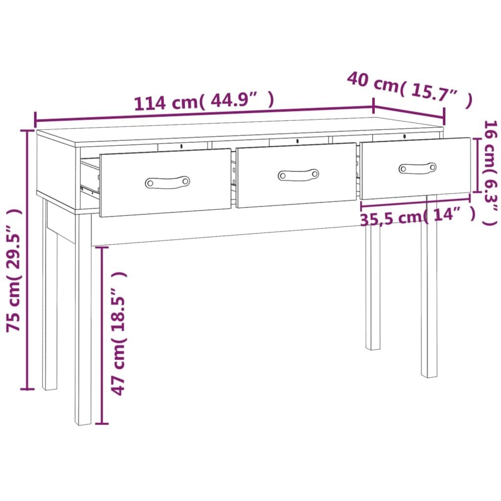 vidaXL konsoollaud, meepruun, 114 x 40 x 75 cm, männipuit hind ja info | Diivanilauad | kaup24.ee