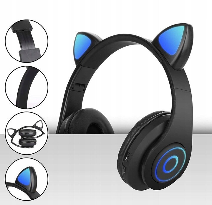 Juhtmevabad kõrvaklapid kassikõrvadega, mustad hind ja info | Kõrvaklapid | kaup24.ee