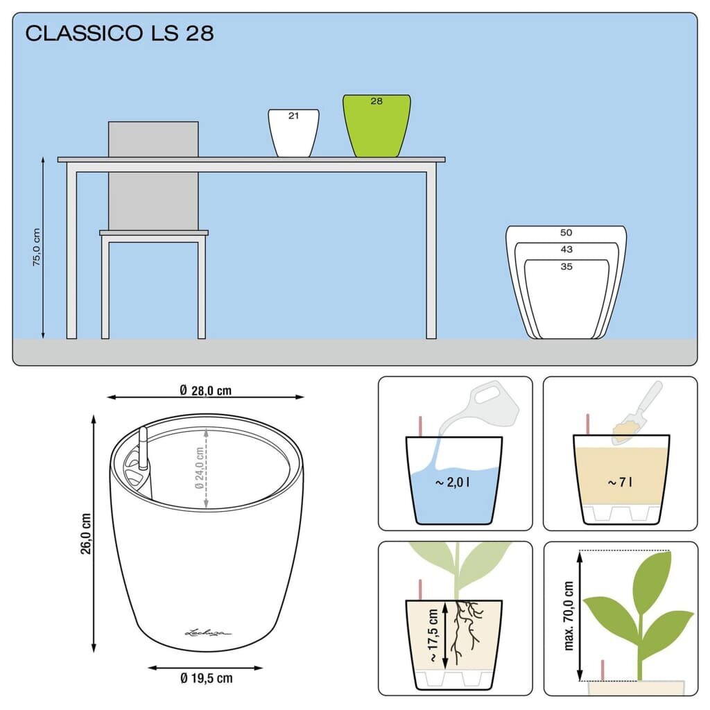 Lillepott Lechuza Classico Ls 28, erinevad värvid цена и информация | Dekoratiivsed lillepotid | kaup24.ee