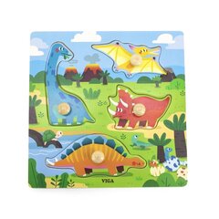 Puidust käepidemetega puzzle Viga, Dinosaurused, 4 tk. цена и информация | Пазлы | kaup24.ee