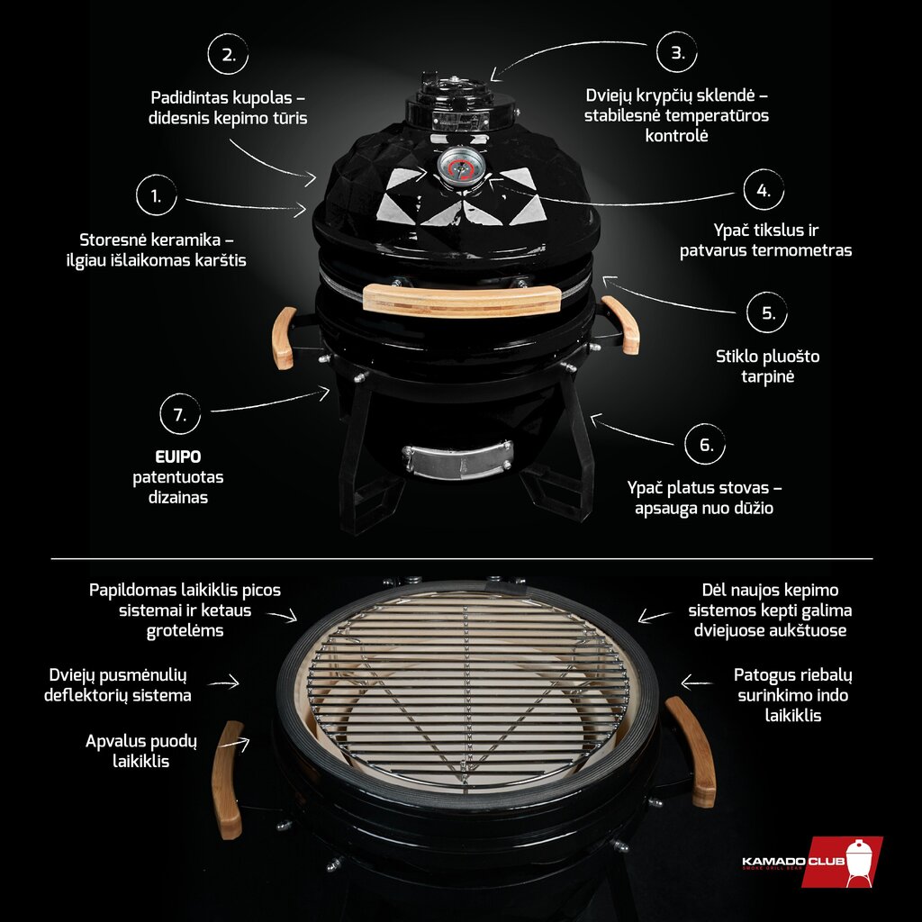 Keraamiline grill KamadoClub Junior 41 cm, must hind ja info | Grillid | kaup24.ee