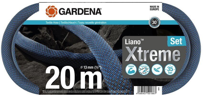 Tekstiilvooliku komplekt Gardena Liano Xtreme, 20 m hind ja info | Kastekannud, voolikud, niisutus | kaup24.ee