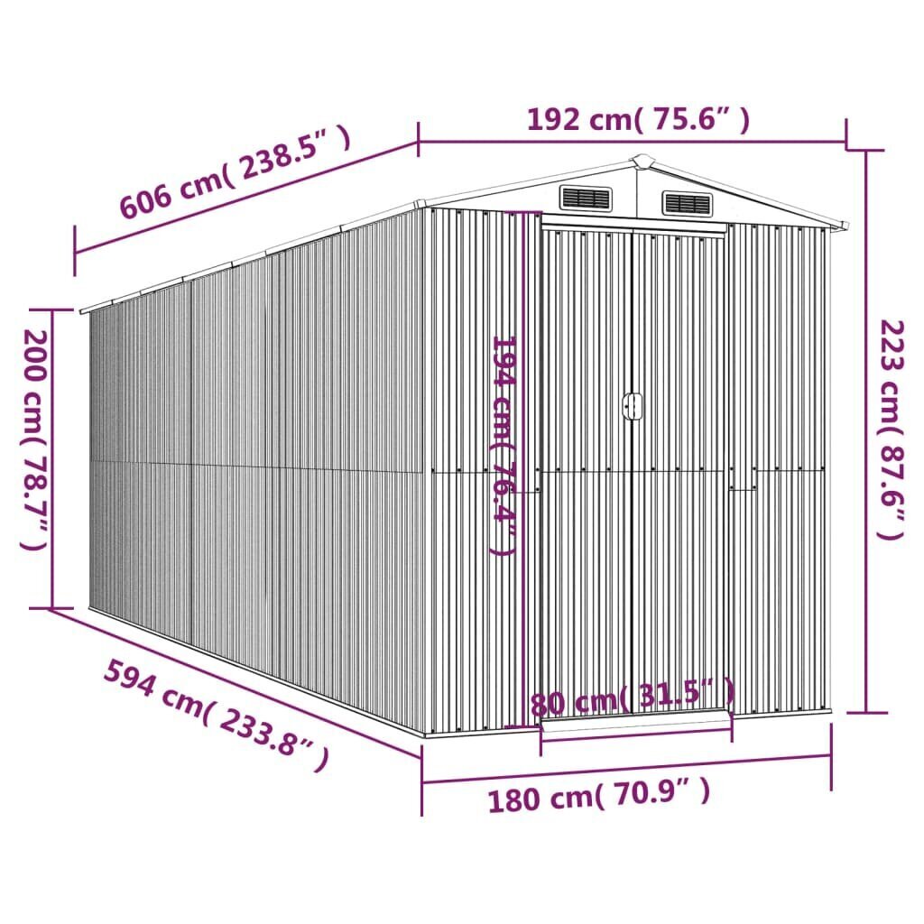 vidaXL aiakuur, helehall, 192 x 606 x 223 cm, tsingitud teras hind ja info | Kuurid ja aiamajad | kaup24.ee