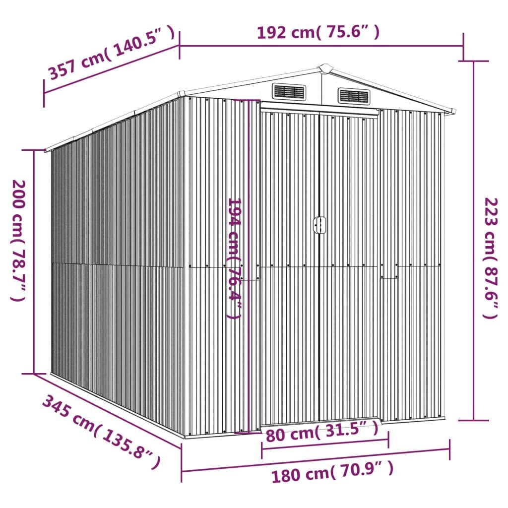 vidaXL aiakuur, antratsiithall, 192x357x223 cm, tsingitud teras hind ja info | Kuurid ja aiamajad | kaup24.ee