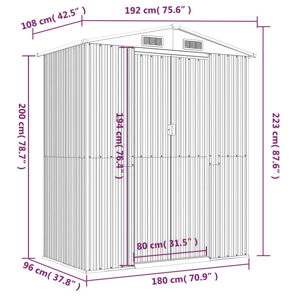 vidaXL aiakuur, roheline, 192 x 108 x 223 cm, tsingitud teras hind ja info | Kuurid ja aiamajad | kaup24.ee