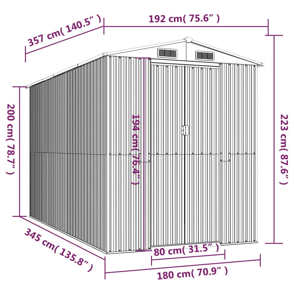 vidaXL aiakuur, helepruun, 192x357x223 cm, tsingitud teras hind ja info | Kuurid ja aiamajad | kaup24.ee