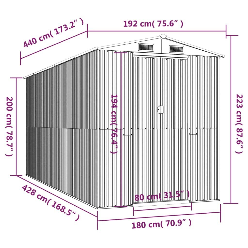 vidaXL aiakuur, helepruun, 192x440x223 cm, tsingitud teras hind ja info | Kuurid ja aiamajad | kaup24.ee