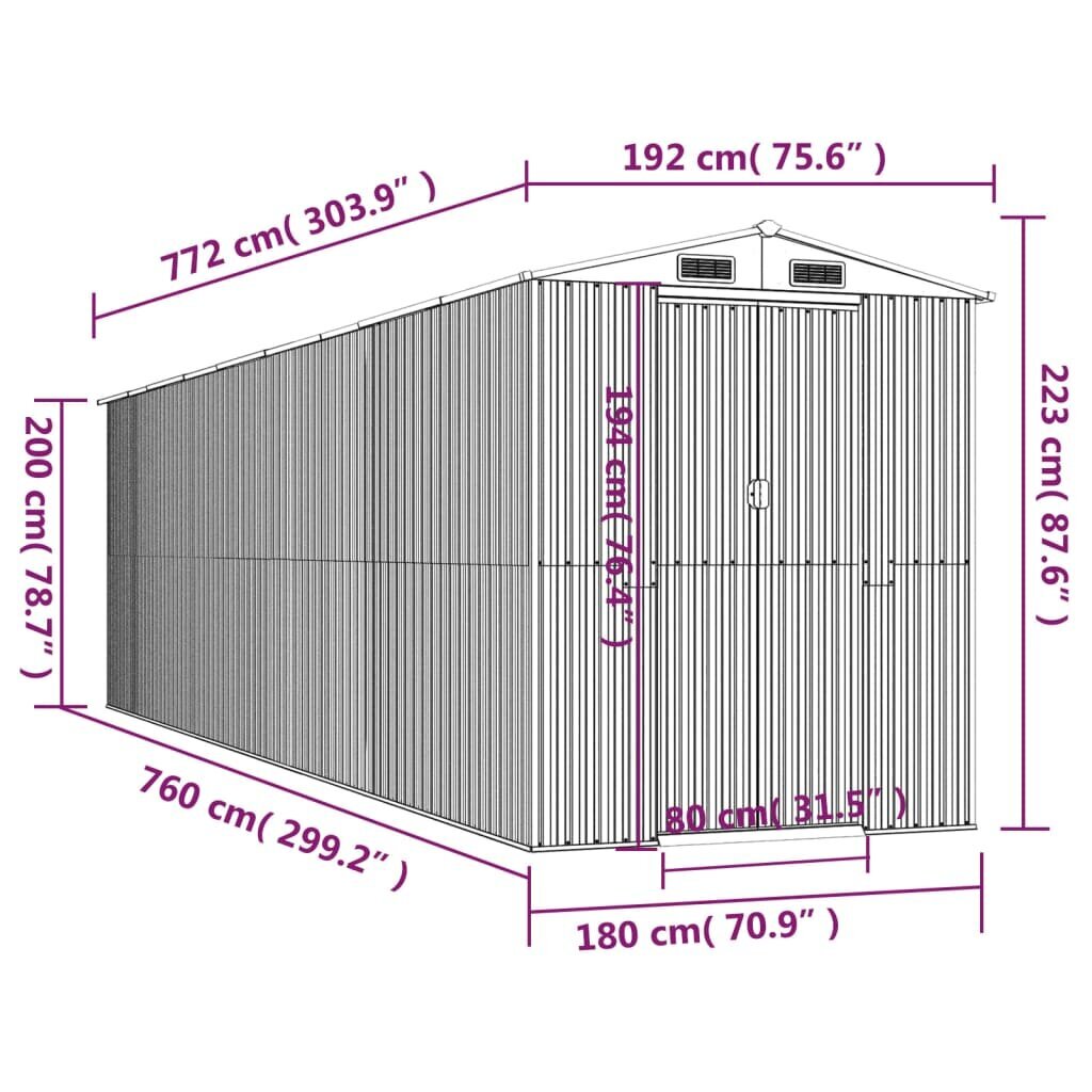 vidaXL aiakuur, helepruun, 192x772x223 cm, tsingitud teras hind ja info | Kuurid ja aiamajad | kaup24.ee