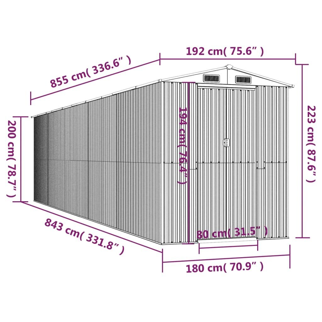 vidaXL aiakuur, helepruun, 192x855x223 cm, tsingitud teras цена и информация | Kuurid ja aiamajad | kaup24.ee