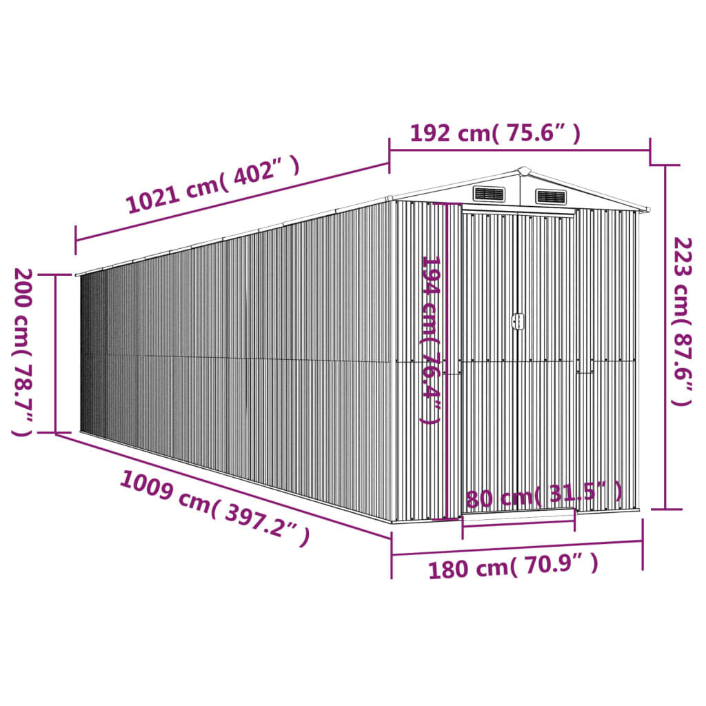 vidaXL aiakuur, antratsiithall, 192x1021x223 cm, tsingitud teras hind ja info | Kuurid ja aiamajad | kaup24.ee