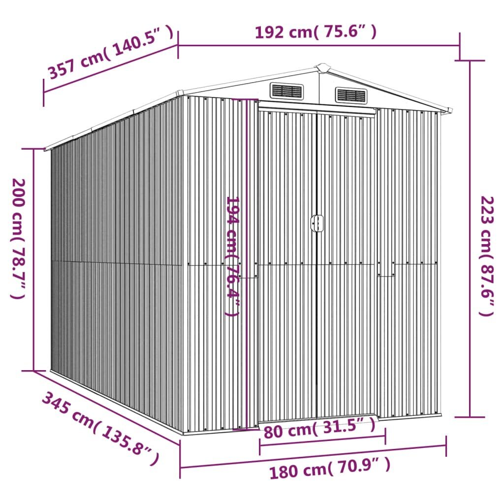 vidaXL aiakuur, tumepruun, 192x357x223 cm, tsingitud teras hind ja info | Kuurid ja aiamajad | kaup24.ee