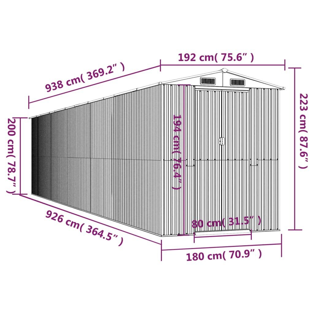 vidaXL aiakuur, tumepruun, 192x938x223 cm, tsingitud teras hind ja info | Kuurid ja aiamajad | kaup24.ee