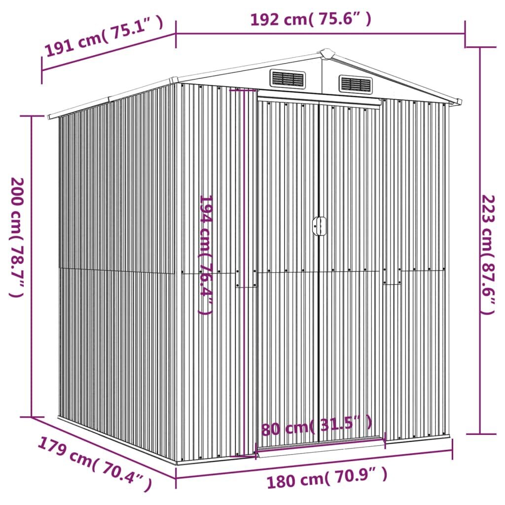 vidaXL aiakuur, tumepruun, 192x191x223 cm, tsingitud teras hind ja info | Kuurid ja aiamajad | kaup24.ee